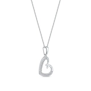 0.12 CT. T.W. Diamond Tilted Curly Heart Pendant in 10K Gold