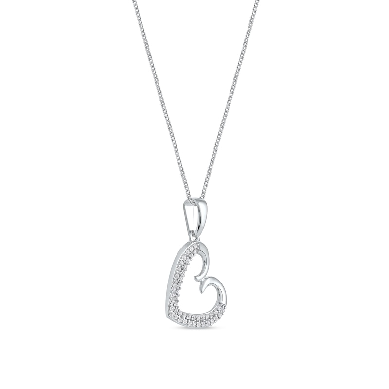 0.12 CT. T.W. Diamond Tilted Curly Heart Pendant in 10K White Gold