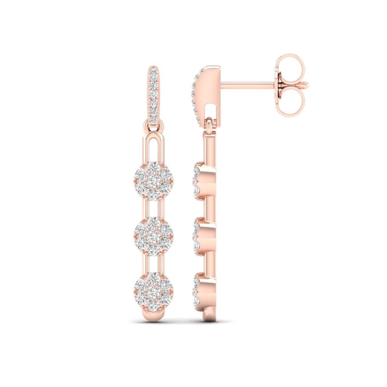 0.33 CT. T.W. Multi-Diamond Trio Paper Clip Link Linear Drop Earrings in 10K Rose Gold