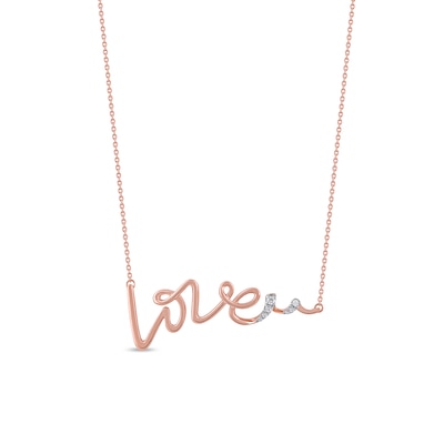 0.05 CT. T.W. Diamond "Love" Cursive Curly Script in Sterling Silver with 14K Rose Gold Plate