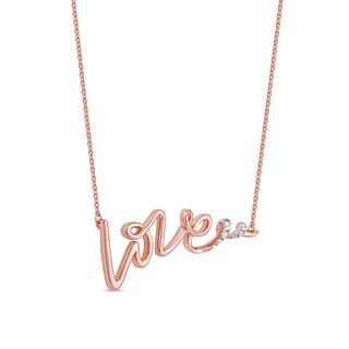 0.05 CT. T.W. Diamond "Love" Cursive Curly Script in Sterling Silver with 14K Rose Gold Plate