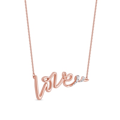 0.05 CT. T.W. Diamond "Love" Cursive Curly Script in Sterling Silver with 14K Rose Gold Plate