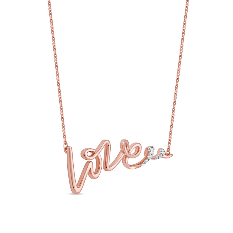 0.05 CT. T.W. Diamond "Love" Cursive Curly Script in Sterling Silver with 14K Rose Gold Plate|Peoples Jewellers