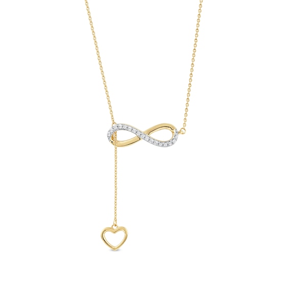 0.13 CT. T.W. Diamond Infinity Heart Lariat-Style Necklace in Sterling Silver with 14K Gold Plate - 19"