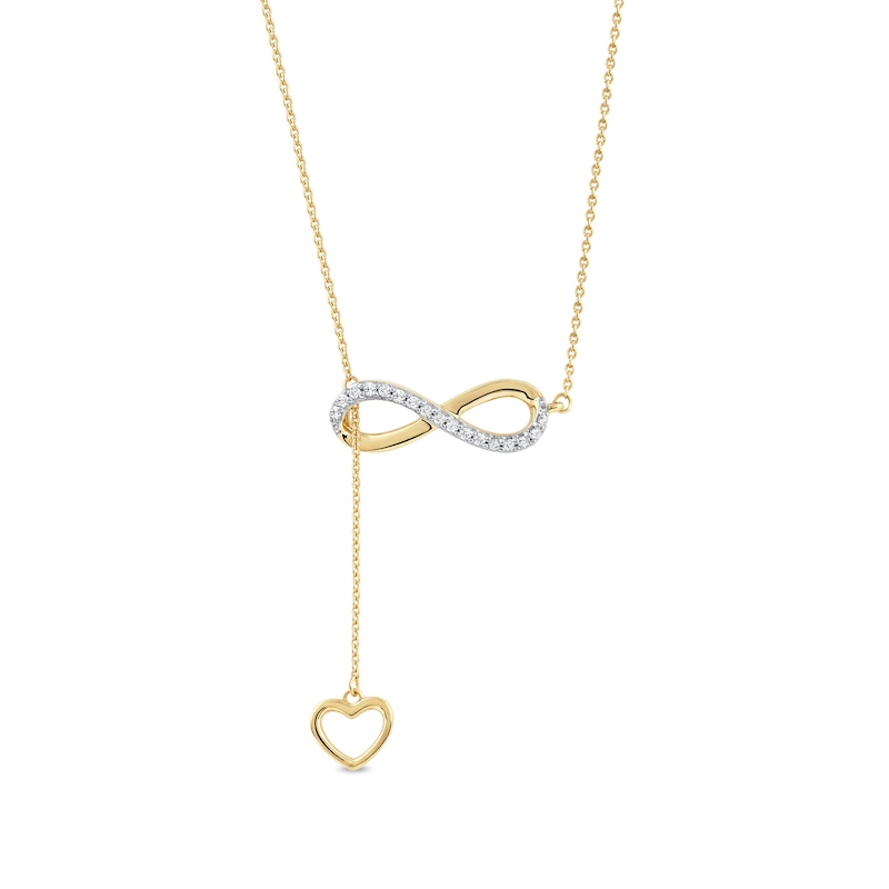 0.13 CT. T.W. Diamond Infinity Heart Lariat-Style Necklace in Sterling Silver with 14K Gold Plate - 19"|Peoples Jewellers