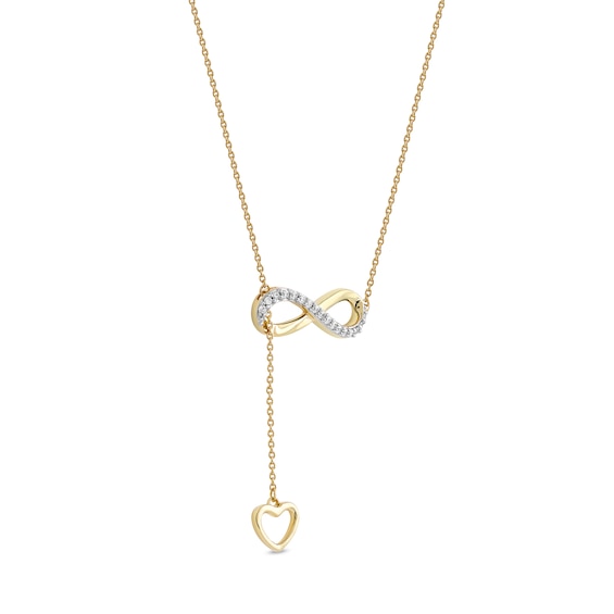 0.13 CT. T.W. Diamond Infinity Heart Lariat-Style Necklace in Sterling Silver with 14K Gold Plate - 19"