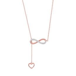 0.13 CT. T.W. Diamond Infinity Heart Lariat-Style Necklace in Sterling Silver with 14K Rose Gold Plate - 19&quot;