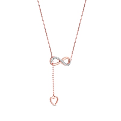 0.13 CT. T.W. Diamond Infinity Heart Lariat-Style Necklace in Sterling Silver with 14K Rose Gold Plate - 19"