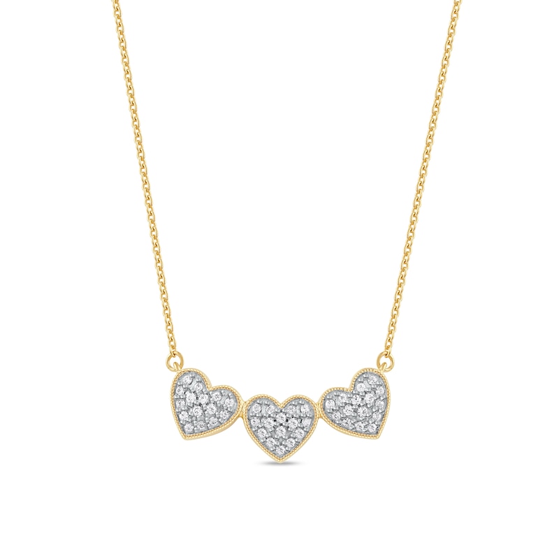 0.16 CT. T.W. Diamond Triple Heart Bead Frame Necklace in Sterling Silver with 14K Gold Plate|Peoples Jewellers