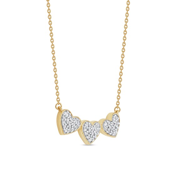 0.16 CT. T.W. Diamond Triple Heart Bead Frame Necklace in Sterling Silver with 14K Gold Plate