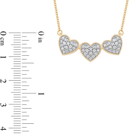 0.16 CT. T.W. Diamond Triple Heart Bead Frame Necklace in Sterling Silver with 14K Gold Plate