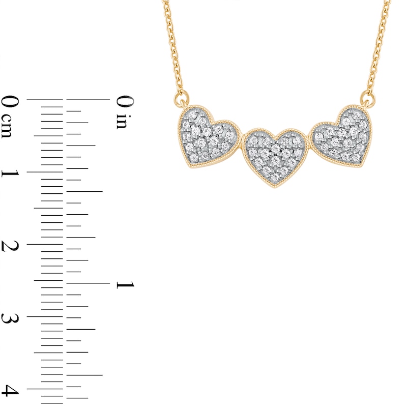0.16 CT. T.W. Diamond Triple Heart Bead Frame Necklace in Sterling Silver with 14K Gold Plate|Peoples Jewellers