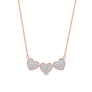 0.16 CT. T.W. Diamond Triple Heart Bead Frame Necklace in Sterling Silver with 14K Rose Gold Plate