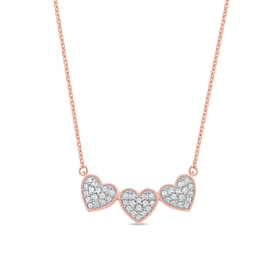 0.16 CT. T.W. Diamond Triple Heart Bead Frame Necklace in Sterling Silver with 14K Rose Gold Plate