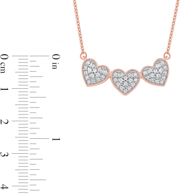 0.16 CT. T.W. Diamond Triple Heart Bead Frame Necklace in Sterling Silver with 14K Rose Gold Plate