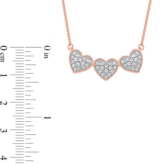 0.16 CT. T.W. Diamond Triple Heart Bead Frame Necklace in Sterling Silver with 14K Rose Gold Plate