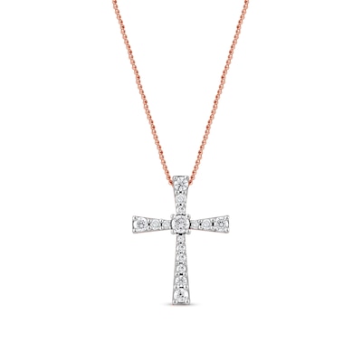 0.33 CT. T.W. Diamond Graduated Cross Pendant in 10K Rose Gold