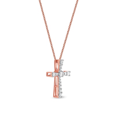 0.33 CT. T.W. Diamond Graduated Cross Pendant in 10K Rose Gold