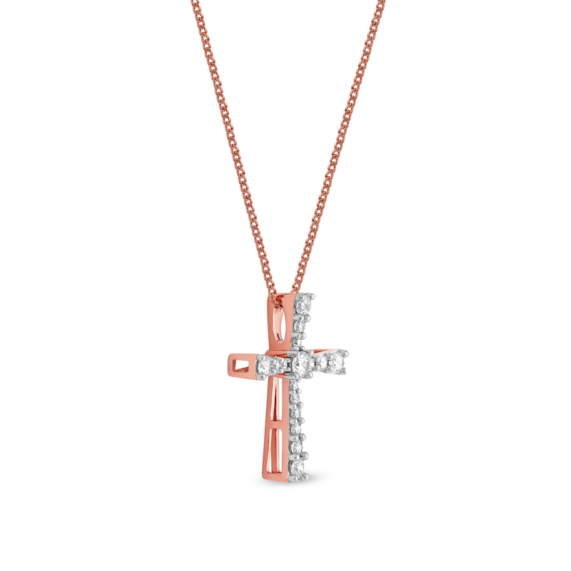 0.33 CT. T.W. Diamond Graduated Cross Pendant in 10K Rose Gold