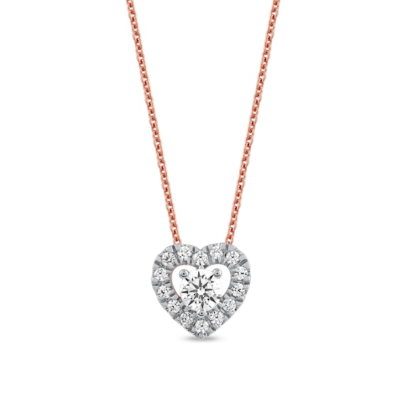 0.40 CT. T.W. Diamond Interior Stone Heart Frame Necklace in 10K Rose Gold