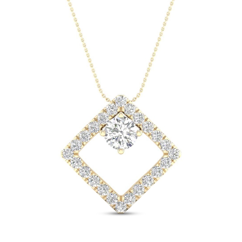 Main Image 1 of 0.50 CT. T.W. Diamond Interior Stone Tilted Square Frame Pendant in 10K Gold