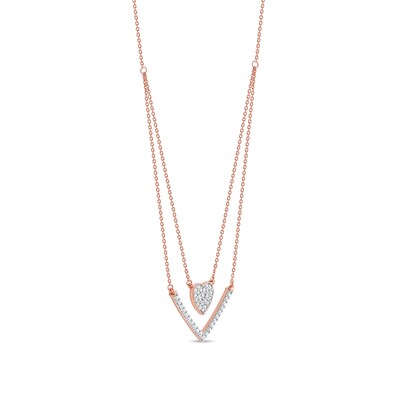 0.33 C.T. T.W. Diamond Heart and Chevron Double Strand Necklace in 10K Rose Gold