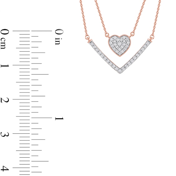 0.33 C.T. T.W. Diamond Heart and Chevron Double Strand Necklace in 10K Rose Gold