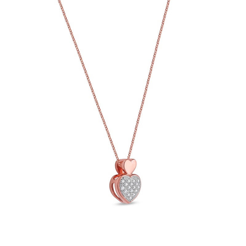 0.05 CT. T.W. Diamond Big and Little Heart Stacked Pendant in 10K Rose Gold