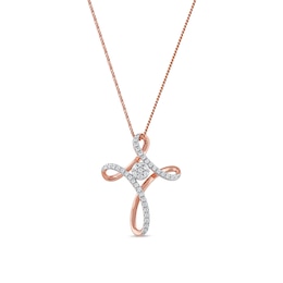 0.25 CT. T.W. Multi-Diamond Looped Cross Pendant in 10K Rose Gold