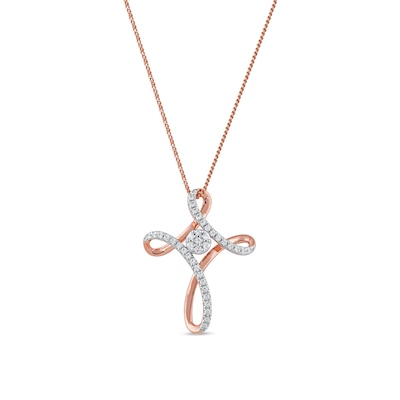 0.25 CT. T.W. Multi-Diamond Looped Cross Pendant in 10K Rose Gold