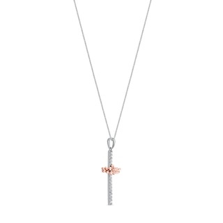 0.10 CT. T.W. Diamond Flower and Leaves Cross Pendant in Sterling Silver and 14K Rose Gold Plate