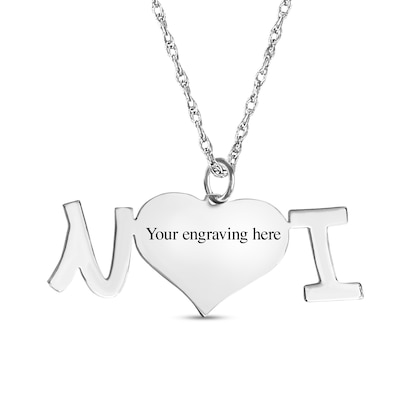 Engravable Photo Heart "I Love U" Pendant in Sterling Silver (1 Image and 1 Line)