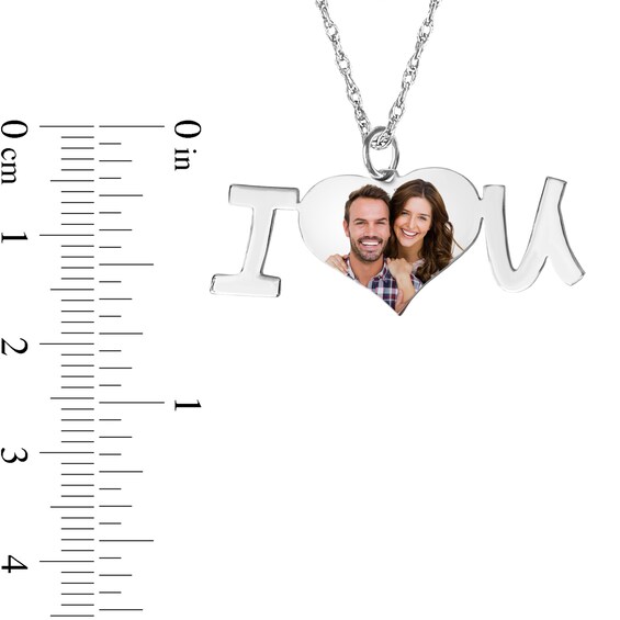 Engravable Photo Heart "I Love U" Pendant in Sterling Silver (1 Image and 1 Line)