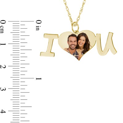 Engravable Photo Heart "I Love U" Pendant in 10K White, Yellow, or Rose Gold (1 Image and 1 Line)