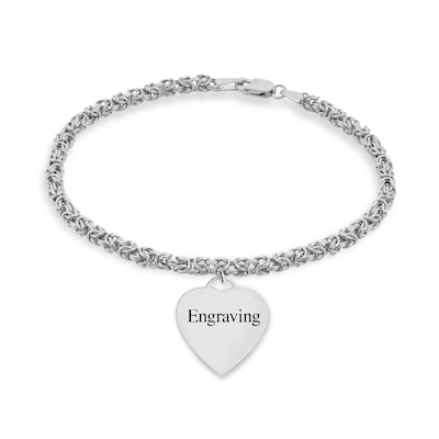 Engravable Your Own Handwriting Heart Charm Bracelet in Sterling Silver (1 Image) - 7.5"