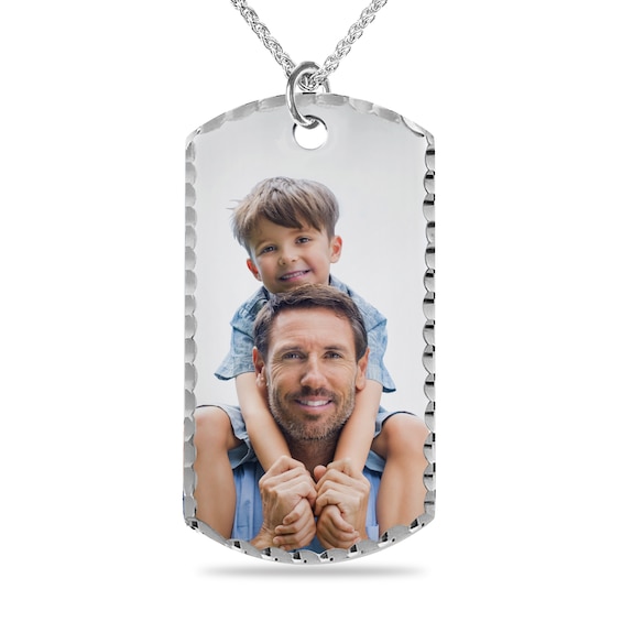 Extra-Large Engravable Photo Diamond-Cut Dog Tag Pendant in Sterling Silver (1 Image and 4 Lines) - 22"