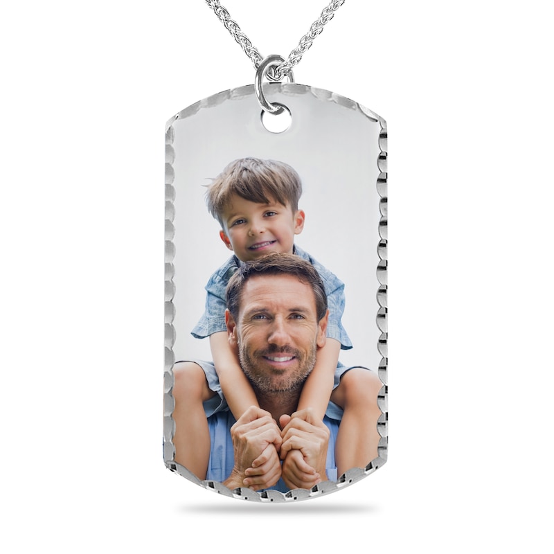 Extra-Large Engravable Photo Diamond-Cut Dog Tag Pendant in Sterling Silver (1 Image and 4 Lines) - 22"|Peoples Jewellers
