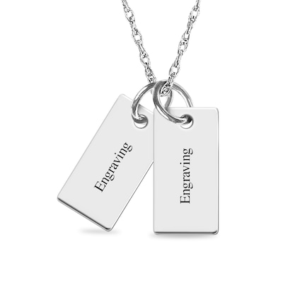 Engravable Your Own Handwriting Double Bar Charm Pendant in Sterling Silver (2 Images and 2 Lines)