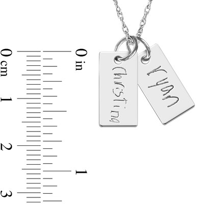 Engravable Your Own Handwriting Double Bar Charm Pendant in Sterling Silver (2 Images and 2 Lines)