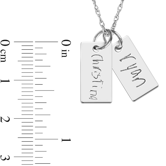 Engravable Your Own Handwriting Double Bar Charm Pendant in Sterling Silver (2 Images and 2 Lines)