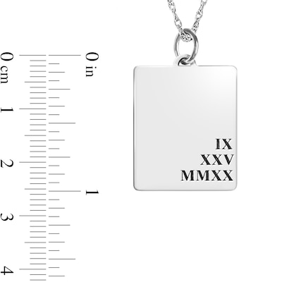 Engravable Roman Numeral Date Rectangular Pendant in Sterling Silver (1 Date and 1-3 Lines)