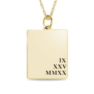 Engravable Roman Numeral Date Rectangular Pendant in 10K White, Yellow, or Rose Gold (1 Date and 1-3 Lines)