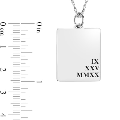 Engravable Roman Numeral Date Rectangular Pendant in 10K White, Yellow, or Rose Gold (1 Date and 1-3 Lines)