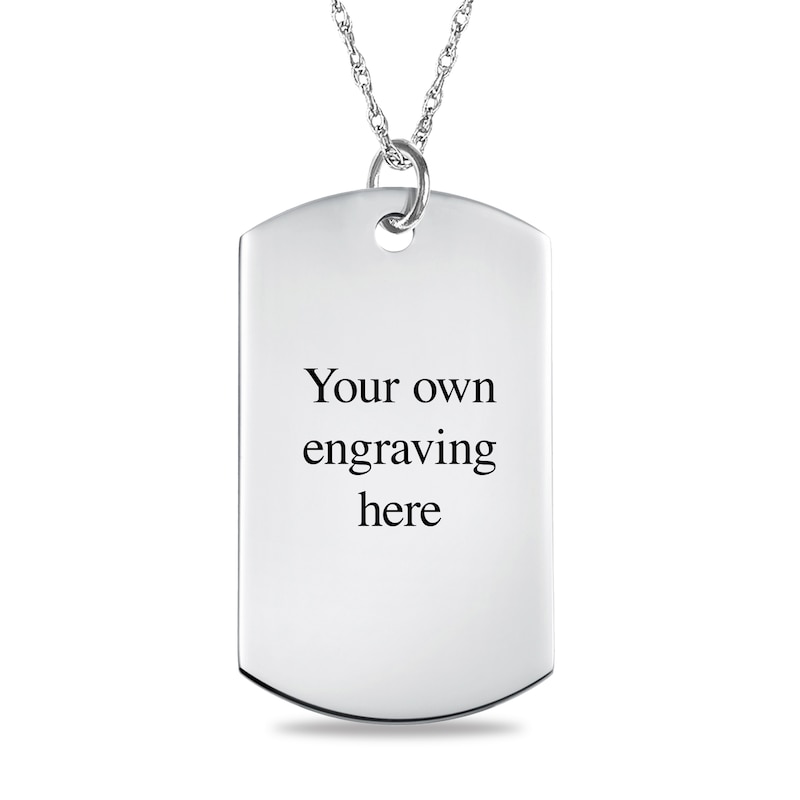 Luxe Finish Large Engravable Black and White Photo Dog Tag Pendant in Sterling Silver (1 Image and 3 Lines)|Peoples Jewellers