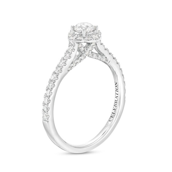 Celebration Infinite™ Canadian Certified Centre Diamond 0.69 CT. T.W. Tilted Frame Engagement Ring in 14K White Gold