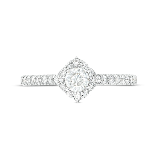 Celebration Infinite™ Canadian Certified Centre Diamond 0.69 CT. T.W. Tilted Frame Engagement Ring in 14K White Gold