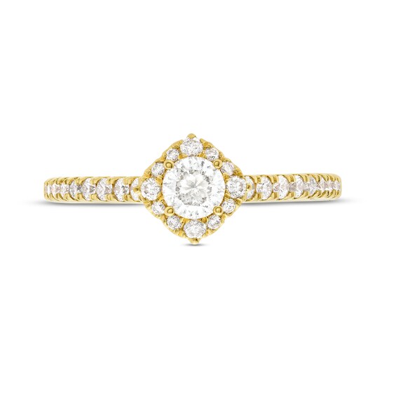 Celebration Infinite™ Canadian Certified Centre Diamond 0.69 CT. T.W. Tilted Frame Engagement Ring in 14K Gold (I/SI2)