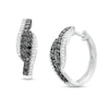 Thumbnail Image 0 of 0.95 CT. T.W. Black and White Diamond Bypass Double Row Hoop Earrings in 10K White Gold