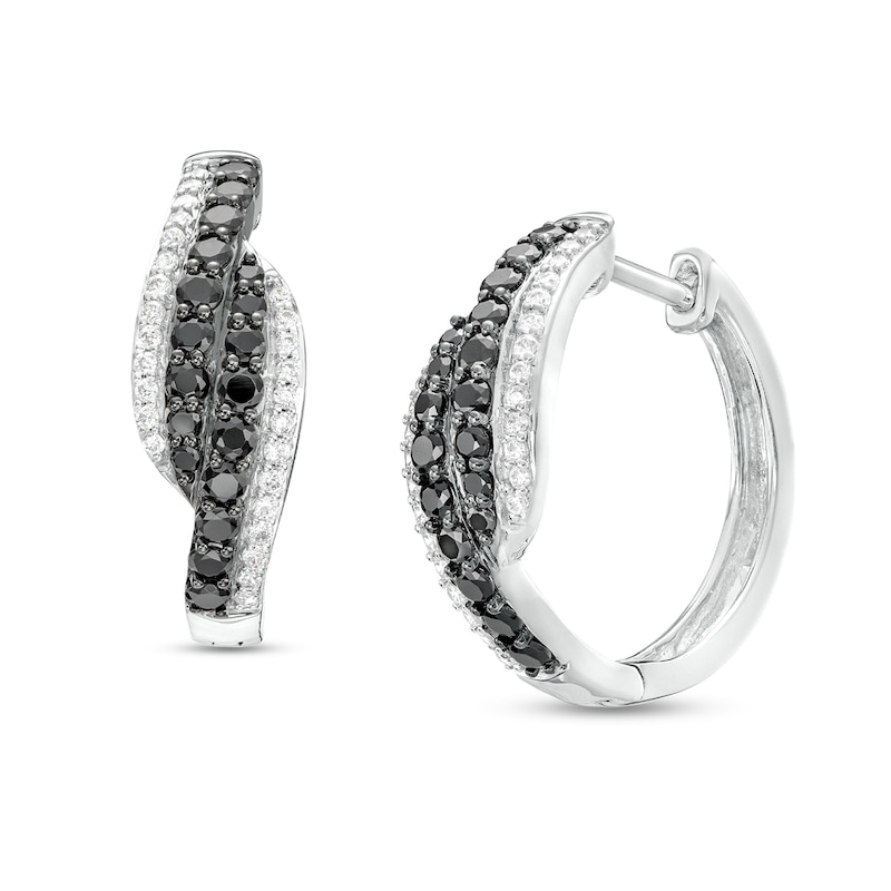 0.95 CT. T.W. Black and White Diamond Bypass Double Row Hoop Earrings in 10K White Gold|Peoples Jewellers