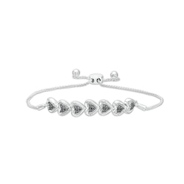 0.085 CT. T.W. Black and White Diamond Alternating Hearts Bolo Bracelet in Sterling Silver - 9.5&quot;